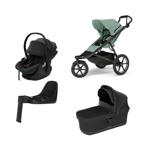 THULE Urban Glide 3 Mist Green + korba Black + autosedačka Thule Maple + báze Alfi