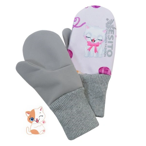 ESITO Palcové rukavice Kočička softshell - růžová / 2-3 roky