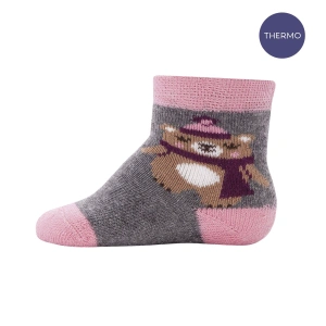 EWERS dětské ponožky termo medvídek šedá/růžová EU16-17