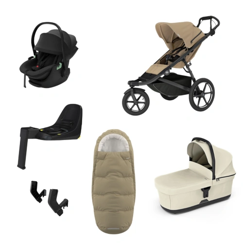 THULE Urban Glide 3 Gentle Beige magnetická spona + korba Soft Beige + autosedačka Maple + báze Alfi + fusak Elements M/L + adaptér MC