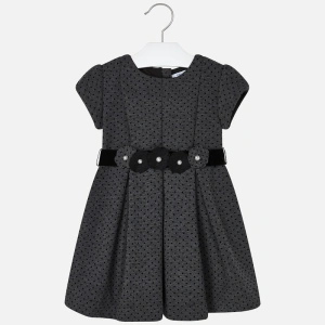 MAYORAL dívčí šaty s puntíky a páskem šedá - 104 cm