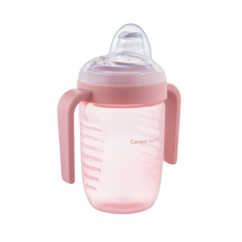 CANPOL BABIES hrníček nevylévací se silikonovým pítkem 220 ml 9m+ růžový