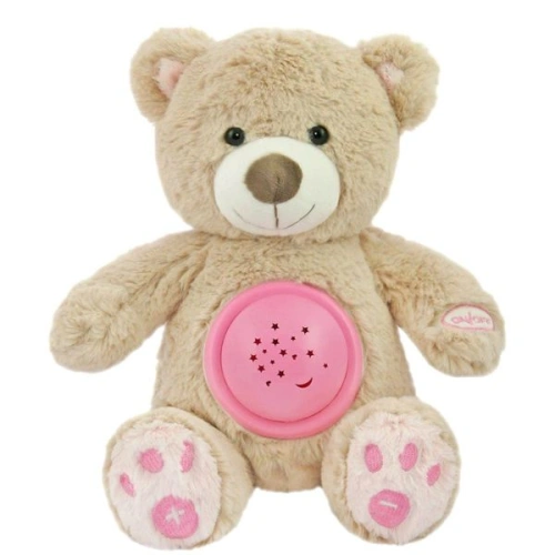 BABY MIX Plyšový usínáček s projektorem medvídek růžová
