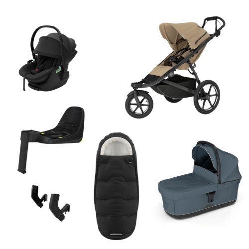 THULE Urban Glide 3 Gentle Beige magnetická spona + korba Dark Slate + autosedačka Maple + báze Alfi + fusak Elements M/L + adaptér MC