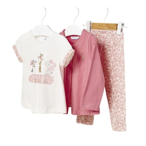 MAYORAL dívčí 3dílný set tričko KR, legíny, kabátek růžová