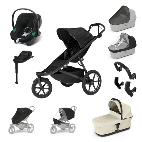 THULE Maxi set Urban Glide 3 Black + korba + autosedačka Aton B2 Volcano Black + báze + doplňky