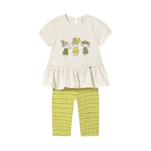 MAYORAL dívčí set legíny potisk + tričko KR Květinové dívky bílá, pistáciová