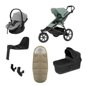 THULE Urban Glide 3 Mist Green magnetická spona + korba Black + autosedačka Maple + báze Alfi + fusak Elements M/L + adaptér MC (58)
