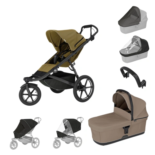 THULE Urban Glide 3 Nutria green + korba + pláštěnka + moskytiéra + madlo + pláštěnka a moskytiéra na korbu