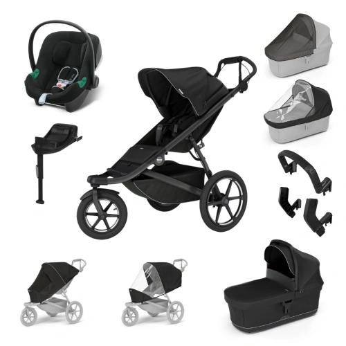 THULE Maxi set Urban Glide 3 Black + korba + autosedačka Aton B2 Volcano Black + báze + doplňky