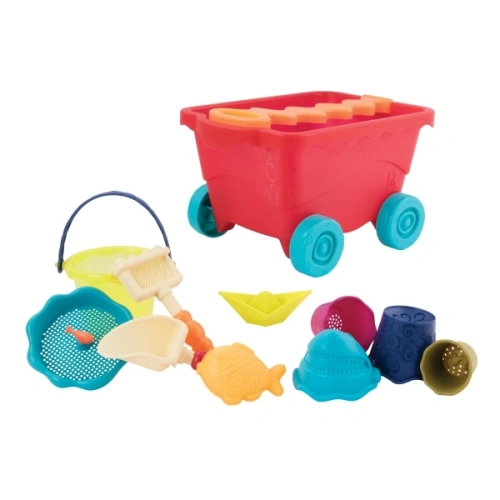 B-TOYS Vozík s hračkami na písek červený
