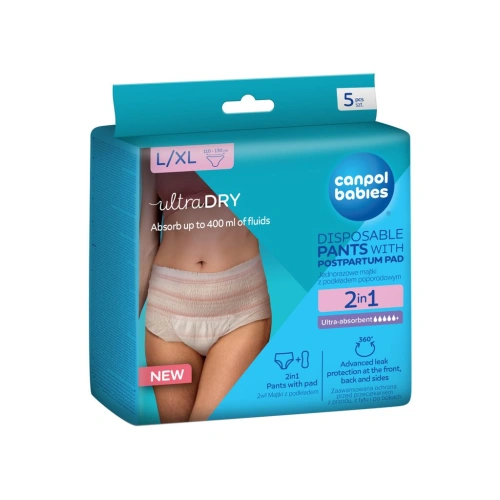 CANPOL BABIES jednorázové poporodí kalhotky s vložkou 2v1 5 ks vel. L/XL