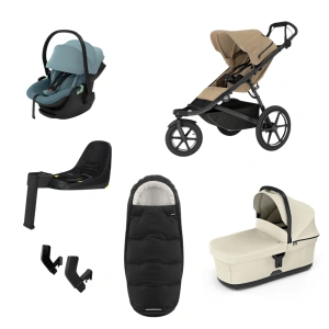 THULE Urban Glide 3 Gentle Beige magnetická spona + korba Soft Beige + autosedačka Maple + báze Alfi + fusak Elements M/L + adaptér MC (37)