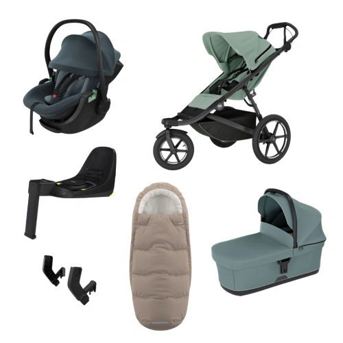THULE Urban Glide 3 Mist Green magnetická spona + korba Mid Blue + autosedačka Maple + báze Alfi + fusak Elements M/L + adaptér MC