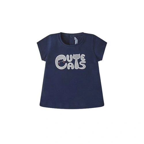 MAYORAL dívčí tričko KR třpytivé Cute Cats tmavě modrá
