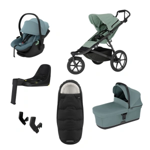 THULE Urban Glide 3 Mist Green magnetická spona + korba Mid Blue + autosedačka Maple Mid Blue + báze Alfi + fusak Elements M/L Black + adaptér MC