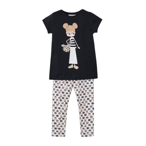 MAYORAL dívčí set tričko KR a legíny Jablíčka bílá, černá