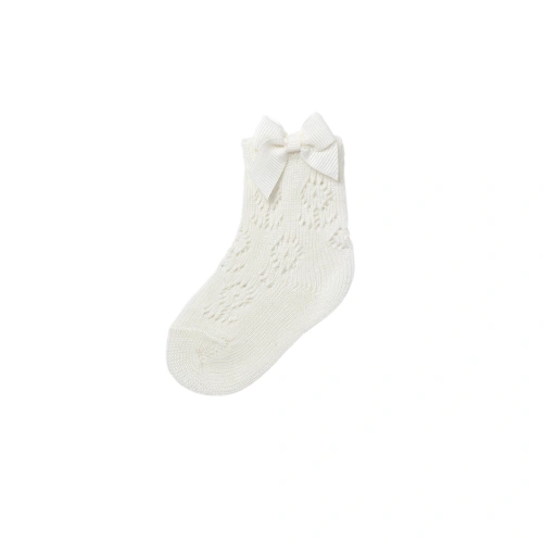 MAYORAL dívčí pletené ponožky s mašličkou smetanová