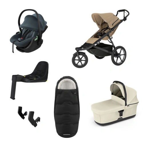 THULE Urban Glide 3 Gentle Beige magnetická spona + korba Soft Beige + autosedačka Maple + báze Alfi + fusak Elements M/L + adaptér MC