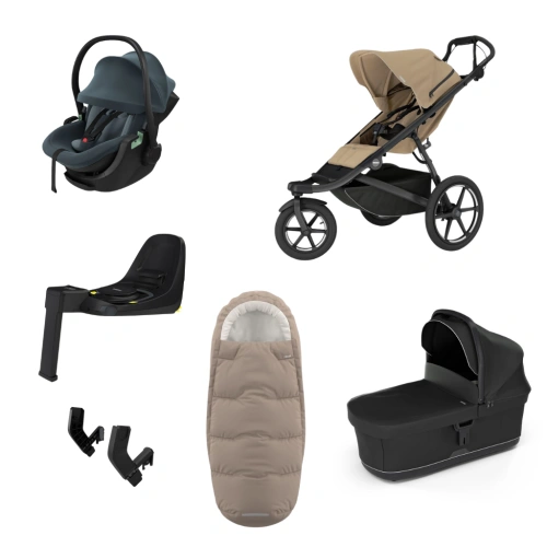 THULE Urban Glide 3 Gentle Beige magnetická spona + korba Black + autosedačka Khaki + báze Alfi + fusak Elements M/L + adaptér MC