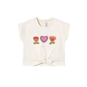 MAYORAL dívčí triko s výšivkou KR Kytičky a srdíčko béžová vel. 98 cm