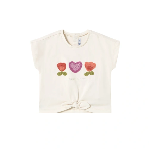 MAYORAL dívčí triko s výšivkou KR Kytičky a srdíčko béžová