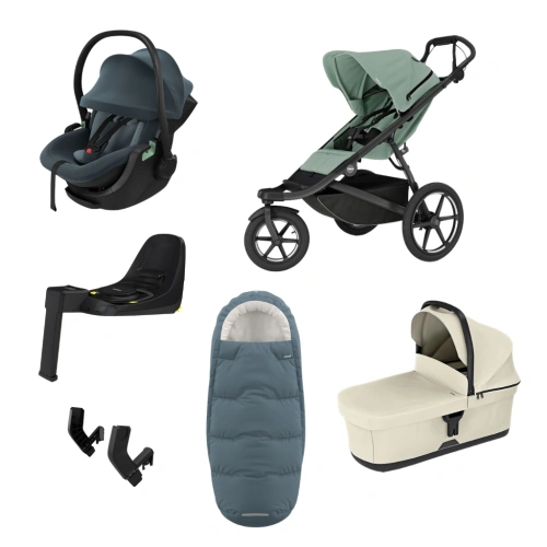 THULE Urban Glide 3 Mist Green magnetická spona + korba Soft Beige + autosedačka Maple + báze Alfi + fusak Elements M/L + adaptér MC