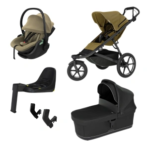 THULE Urban Glide 3 Nutria green + korba Black + autosedačka Thule Maple + báze Alfi + adaptér (22)