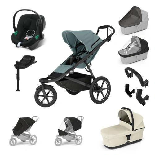 THULE Maxi set Urban Glide 3 Mid blue + korba + autosedačka Aton B2 Volcano Black + báze + doplňky