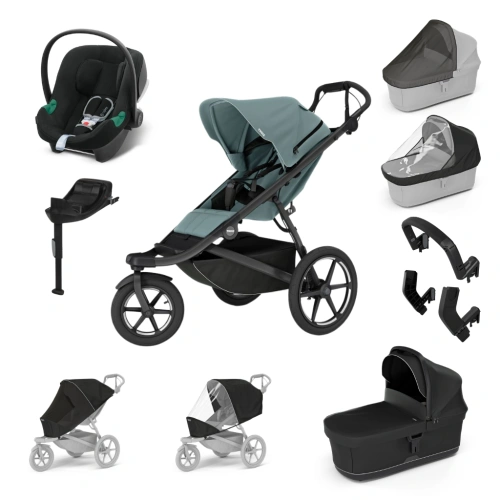 THULE Maxi set Urban Glide 3 Mid blue + korba + autosedačka Aton B2 Volcano Black + báze + doplňky