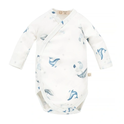 YOSOY dětské zavinovací body DR Organic Cotton Dreaming Whales vel. 50/56 cm