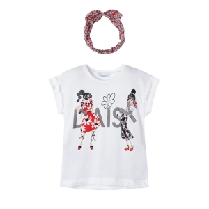 MAYORAL dívčí tričko a čelenka KR dívky bílá, červená vel. 116 cm