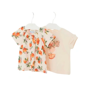 MAYORAL dívčí trička KR s potiskem 2ks mandarinky béžová vel. 92 cm