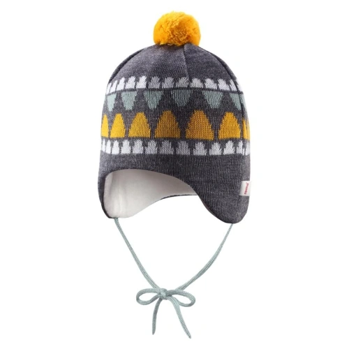 Reima Dětská čepice pletená se zavazováním Unonen 518378 - šedo žlutá - 40 - 42 cm