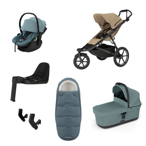 THULE Urban Glide 3 Gentle Beige magnetická spona + korba Mid Blue + autosedačka Maple + báze Alfi + fusak Elements M/L + adaptér MC