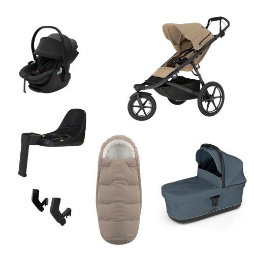 THULE Urban Glide 3 Gentle Beige magnetická spona + korba Dark Slate + autosedačka Maple + báze Alfi + fusak Elements M/L + adaptér MC