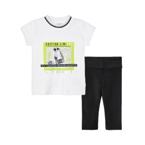 MAYORAL dívčí set 2ks tričko KR a lesklé legíny, bílá/černá - 134 cm