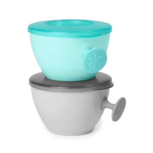 SKIP HOP misky s víkem a držákem Easy Grab Grey,Teal 2 x 240 ml, 3m+