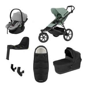 THULE Urban Glide 3 Mist Green magnetická spona + korba Black + autosedačka Maple + báze Alfi + fusak Elements M/L + adaptér MC (49)