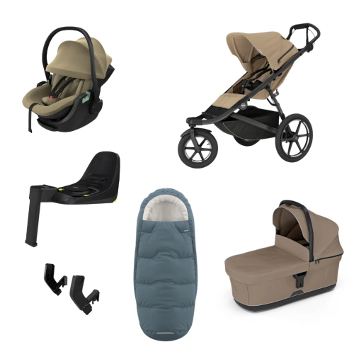 THULE Urban Glide 3 Gentle Beige magnetická spona + korba Tinted Taupe + autosedačka Maple + báze Alfi + fusak Elements M/L + adaptér MC