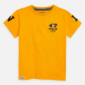 MAYORAL chlapecké triko s krátkým rukávem - oranžové s tygrem - 110 cm