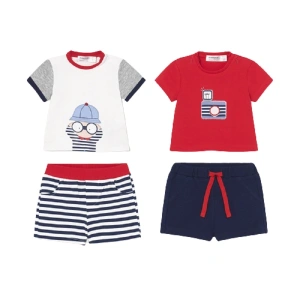 MAYORAL chlapecký set 4ks trička KR a kraťasy, červená/modrá/bílá - 70 cm