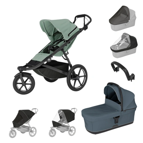 THULE Urban Glide 3 Mist Green + korba + pláštěnka + moskytiéra + madlo + pláštěnka a moskytiéra na korbu