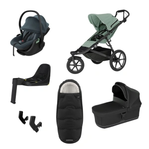 THULE Urban Glide 3 Mist Green magnetická spona + korba Black + autosedačka Maple Dark Blue + báze Alfi + fusak Elements M/L Black + adaptér MC