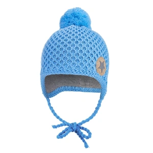 LITTLE ANGEL čepice pletená zavazovací drobný vzor bambule Outlast® sv. modrá vel. 1| 36-38 cm