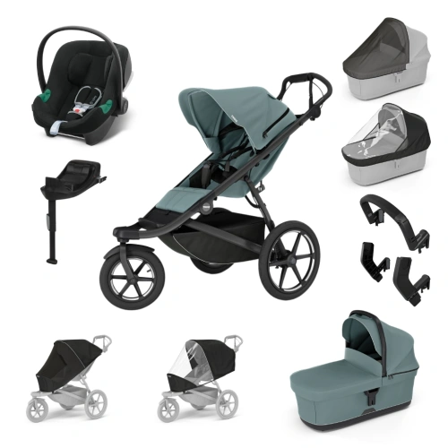 THULE Maxi set Urban Glide 3 Mid blue + korba + autosedačka Aton B2 Volcano Black + báze + doplňky