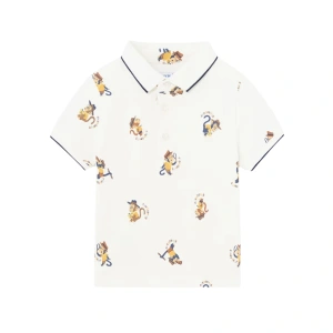 MAYORAL chlapecká bavlněná polo tričko KR s potiskem Opice krémová vel. 92 cm