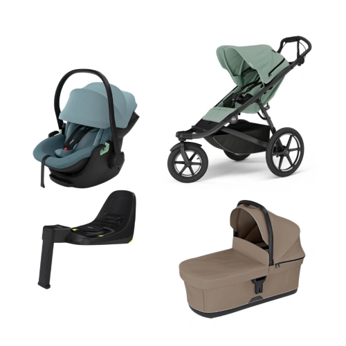 THULE Urban Glide 3 Mist Green + korba Tinted Taupe + autosedačka Thule Maple + báze Alfi