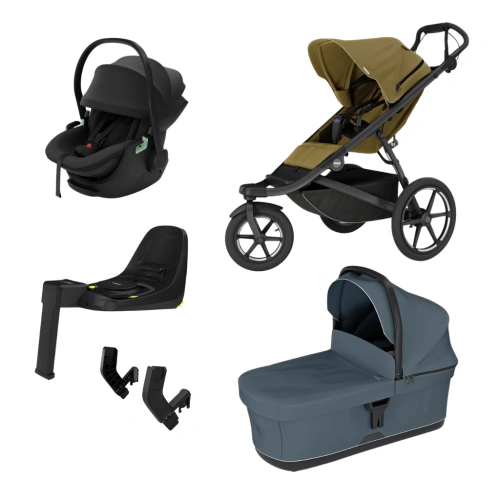 THULE Urban Glide 3 Nutria green + korba Black + autosedačka Thule Maple + báze Alfi + adaptér
