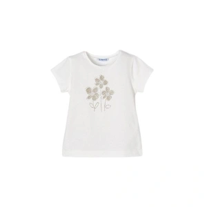 MAYORAL dívčí tričko KR třpytivé květy béžová - 110 cm